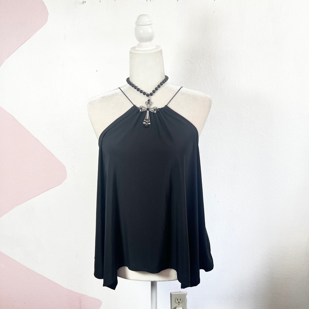 VTG 2000s Express Black Halter Tank Top Sz Small Minimalist‎ Asymmetrical Fairy